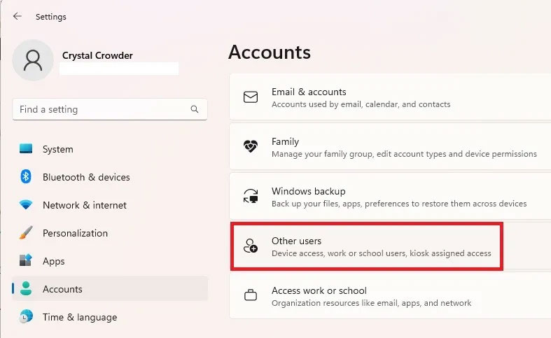 Chọn Other users