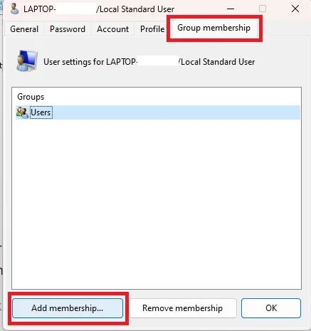Nhấp vào tab Group membership và chọn Add membership