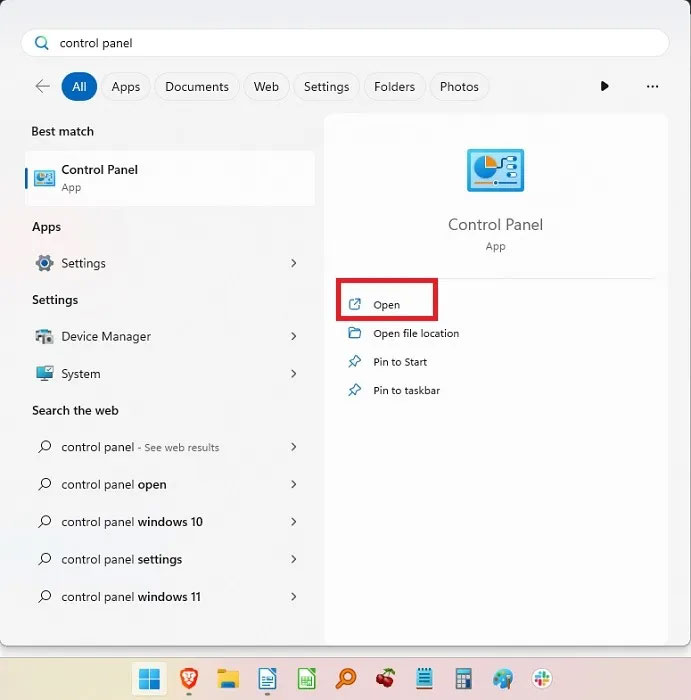 Mở Windows Control Panel