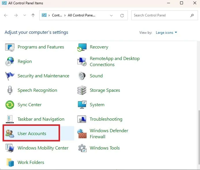 Chọn User Accounts